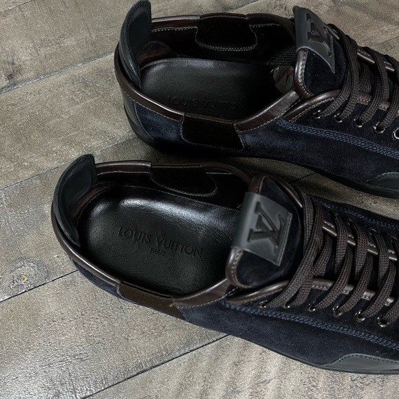 Louis Vuitton Slalom Suede Leather Navy Brown Shoes Sz 10.5 - Picture 4 of 6